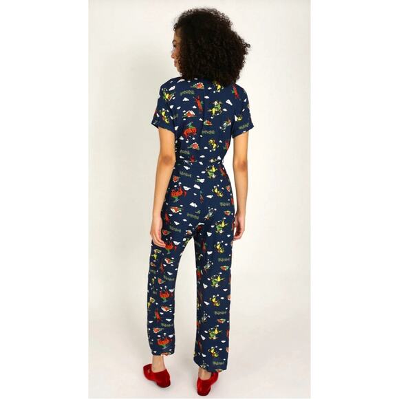 HVN Short Sleeve Gia Jumpsuit Navy Retro Cowboy Rodeo Print Size 6 Gently Used - Picture 4 of 12